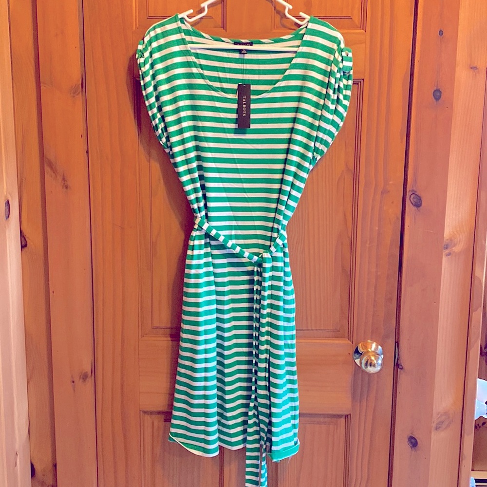 Talbots green and white striped dress ( cotton model and spandex blend) size xl